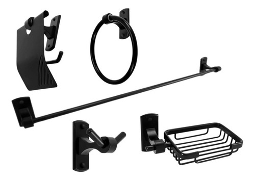 Set De Accesorios Para Baño En Negro Mate X 5 Piezas 