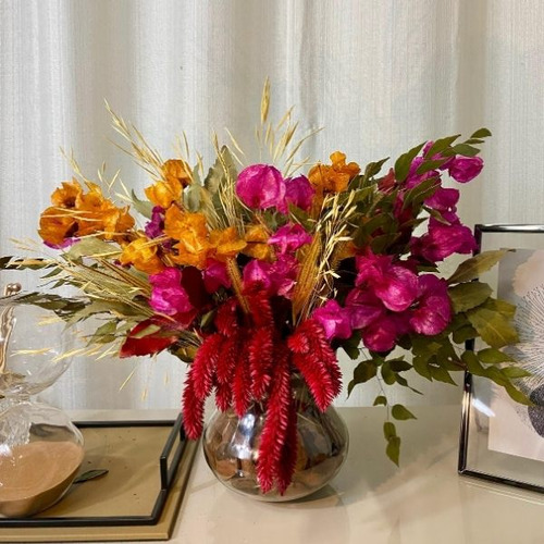 Arranjo Centro De Mesa Com Flores Secas Elegância Natural