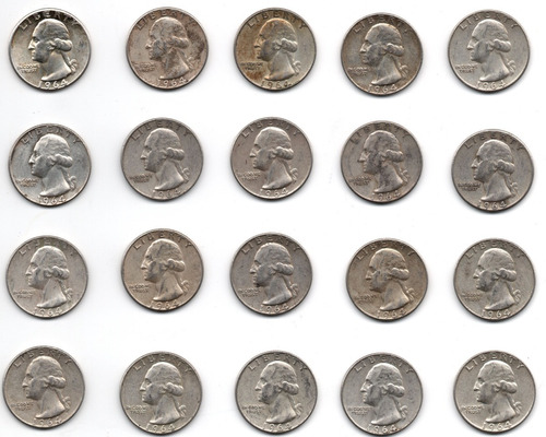 Washington Quarter 25 Centavo Lote 20 Monedas Au Plata 1964 