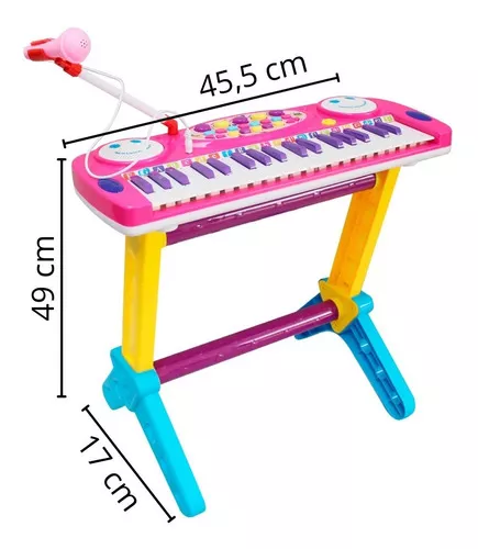 Piano Teclado Infantil com Microfone e Suporte Banquinho Importway