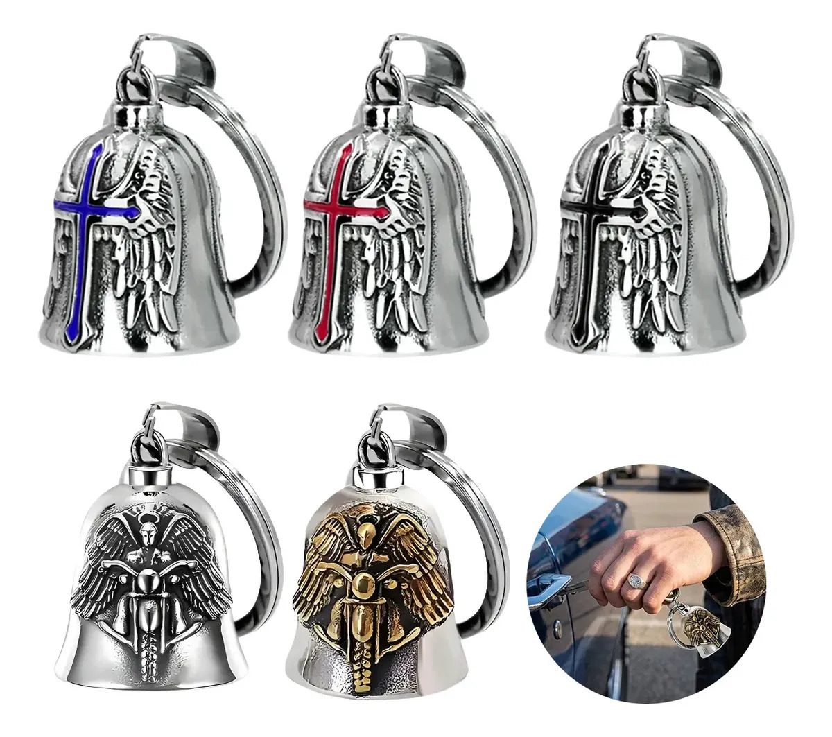 KRELVIXOS 5pz Campana Biker Amuleto Motos Guardian Bell Llavero Moda Regalo Para Día Padre,Regalo para Papá