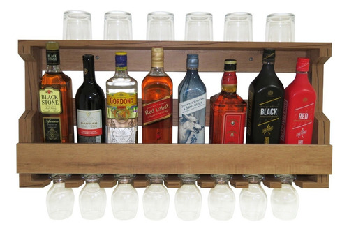 Bar Adega De Parede Madeira Mdf Para Copos Garrafas E Taças Cor Amadeirado