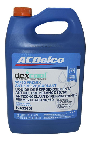 Imagen 1 de 4 de Anticongelante Naranja Acdelco Dexcool Galón 3.78l Diluido P