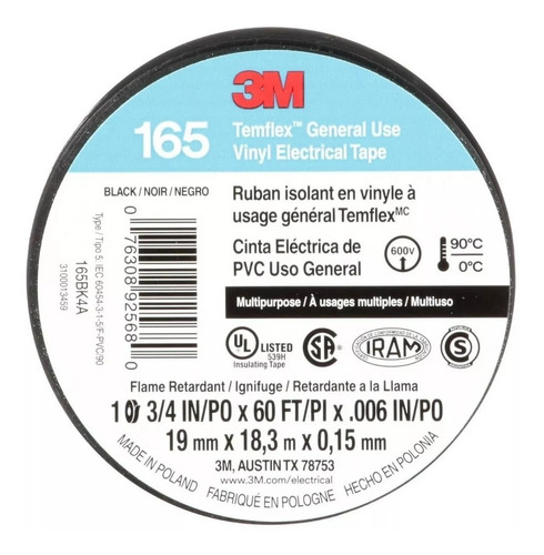 Cinta Aisladora 3m 20 Mts. 3m Color Negro 3m 165 - Bascotel