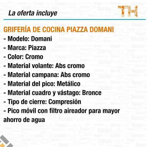 Imagen 6 de 10 de Griferia Cocina Mesada Piazza Domani Canilla Metal Cromada