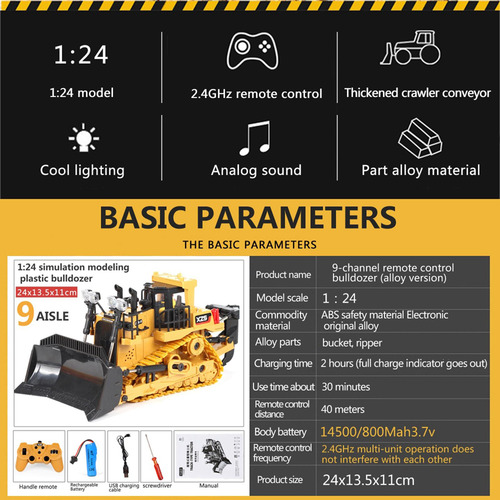9ch Radio Control Bulldozer Luz Y Sonido Ingeniería Coche