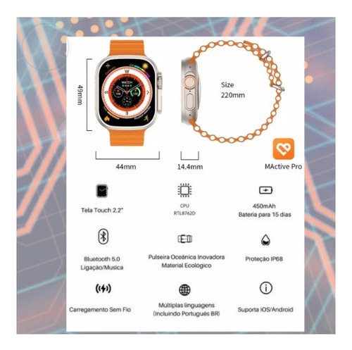 Smartwatch 9 Ultra NFC Android iOS Apple con 7 pulseras, funda y 2 protectores de pantalla