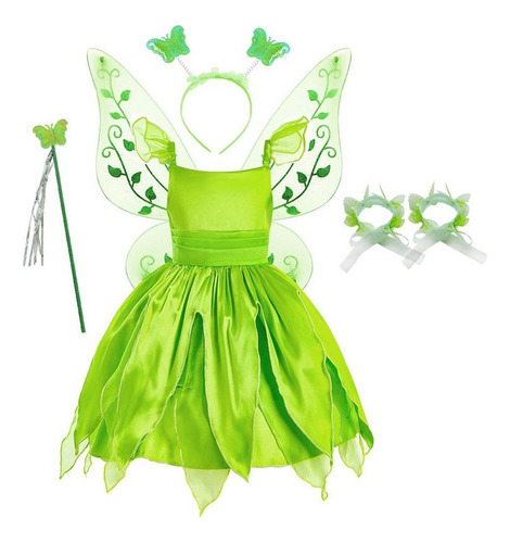 Disfraz De Princesa Elfa Tiana Tinker Bell Para Niña Vestido