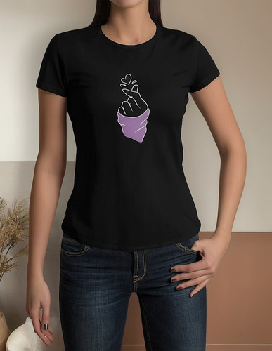 Blusa Playera Mujer Talla Extra Corazón Coreano Morado Love