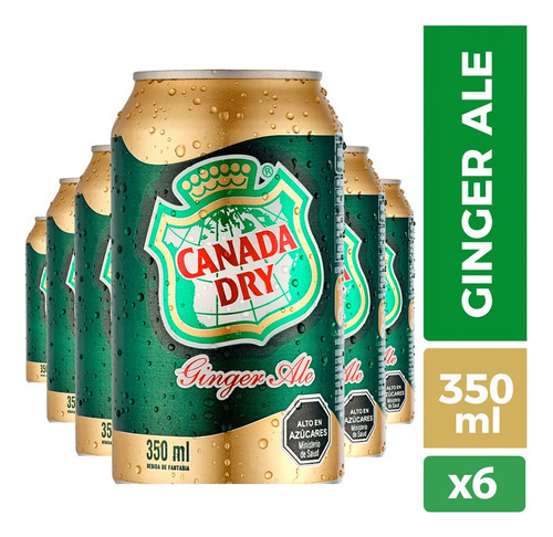 Pack 6 Bebida Canada Dry Ginger Ale En Lata 350cc