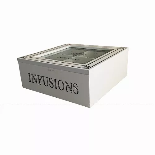 Caja Porta Te E Infusiones Madera Blanca 4 Espacios