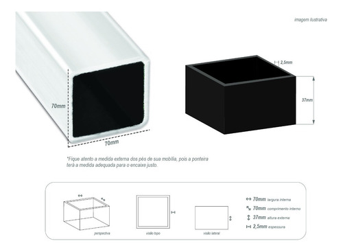 Imagem 4 de 7 de Ponteira Pé Externo Borracha Mesa 70 X 70 Mm - 4 Peças