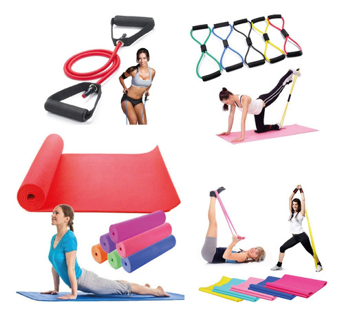 Kit Entrenamiento Fitness Pilates Yoga Mat + Bandas P/hogar 