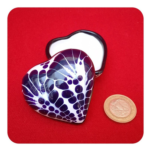 Imagen 4 de 5 de Alhajero De Talavera Poblana Corazón Azul 6cm Recuerdos Lhj