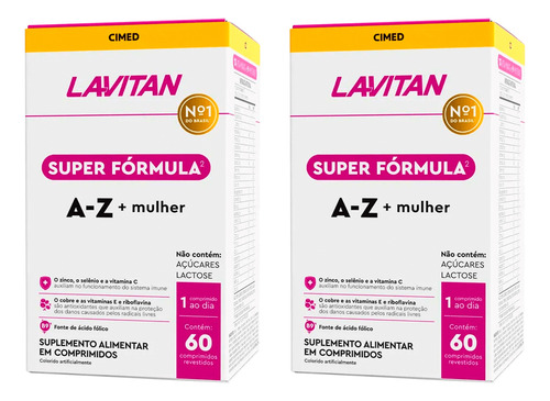 Kit 2 Lavitan A-z Super Fórmula Vitaminas Homem Mulher 60cp