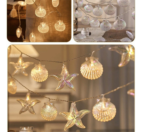 Cadena De Luces Led En Forma De Estrella Con Conchas De Made