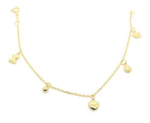 Pulseira Ouro 18k Infantil Bebe 14cm Com Pingentes Pl003