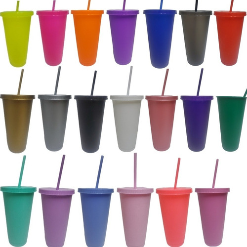 Vaso Reusable 200 Pzas Cafe Frio Con Popote 24oz Serigrafia