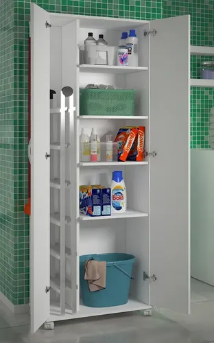 Balcão Armário Com 2 Porta Para Lavanderia Multiuso Alto Cor Bran...
