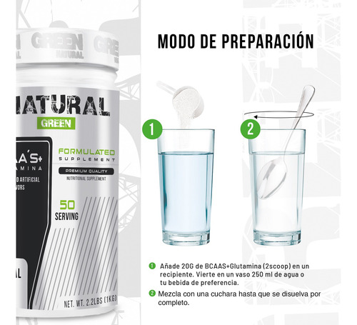 Aminoácidos Bcaas + Glutamina Green Sabores 1kg Natural