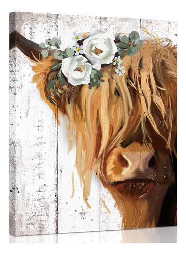 Lienzo De Vaca De Las Tierras Altas: Imagen De Vaca Con Flor