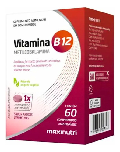 B12 Metilcobalamina (60 Cp) Maxinutri Frutas Vermelhas Vegan Frutas Vermelhas