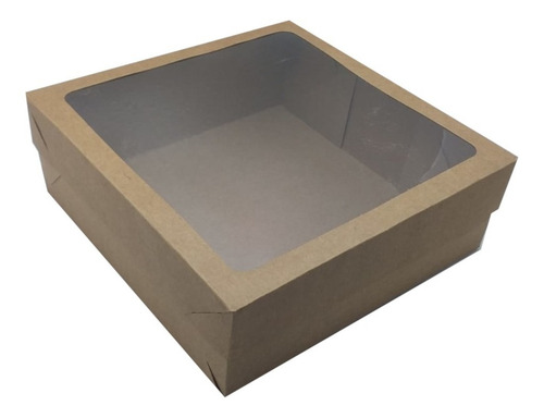 100 Caixas Kraft Com Visor De Presente 20x20x7cm Quadrada 