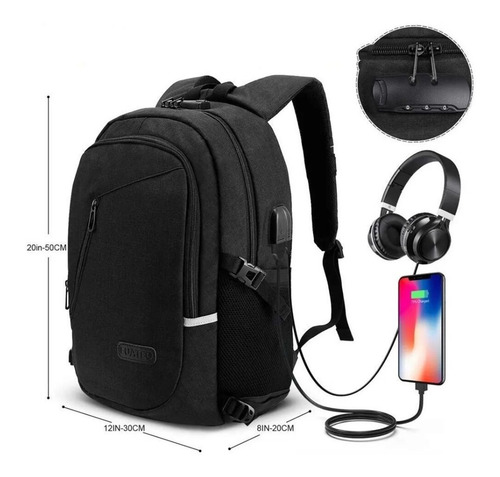 Mochila Urbana Antirrobo De 30l Con Cargador Usb