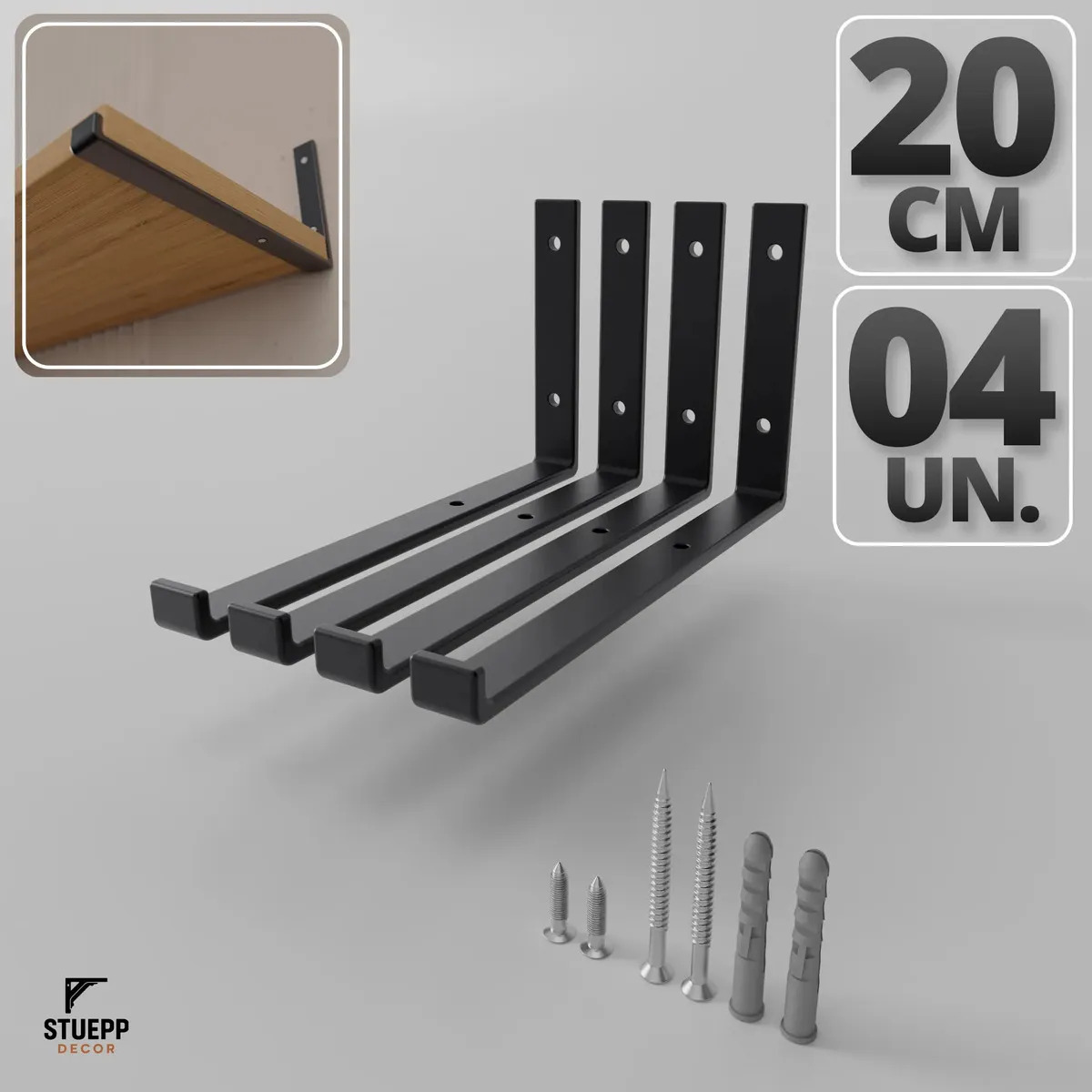 Kit 4 Mão Francesa Invertida Stuepp Decor 20cm Ferro com 5mm Resistente Furo de fixação para tábua