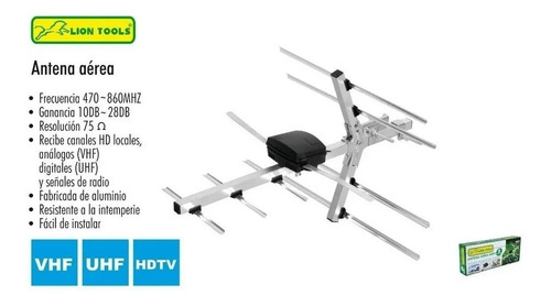 10 Antena Aérea 8 Elementos Television Radio Vhf Uhf Hdtv