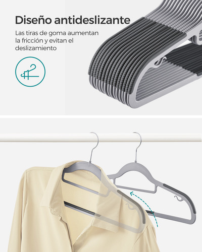 Songmics 50 Ganchos Perchas Para Ropa Crp20g50 42 Cm Largo Color Gris claro/Gris oscuro