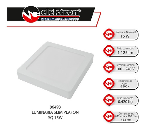 Imagen 2 de 6 de Luminaria Cuadrada Slim Plafon Ledvance 86493 15w 6500k