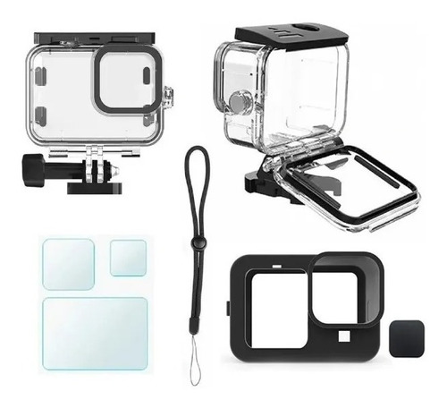 Kit P Gopro Hero 9 Black Case Estanque Película Capa Silicon