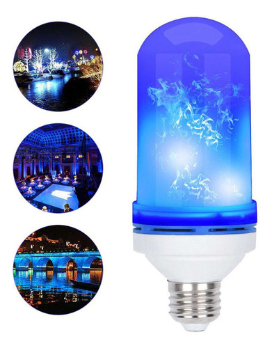 Foco Led Tipo Flama Azul Con Movimiento 3 Funciones 6w E27