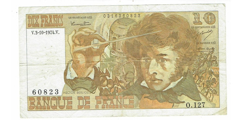 Billete De Francia, 10 Francos, 1974 (berlioz).  Jp