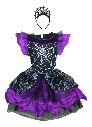 Disfraz Araña Reina Para Nena Ideal Halloween Incluye Tiara