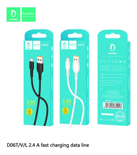 Cable Micro Usb Carga Celular Datos 2.4a Denmen D06v