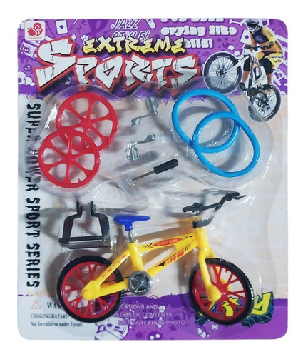 Kit Bicicleta De Dedo Com Acessórios Mini Brinquedo Amarelo