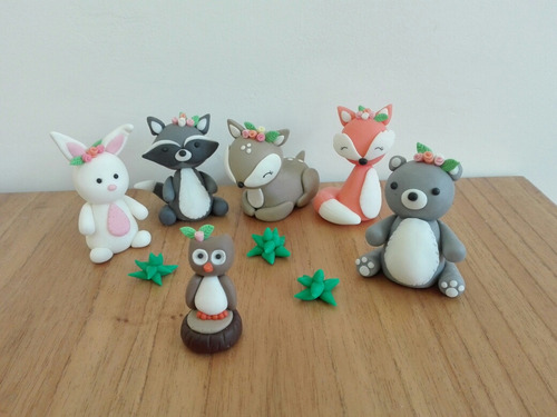 Animalitos Del Bosque Adorno Para Torta Porcelana Fría