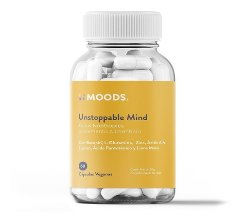 Moods Focus Nootropics Lion's Mane Bacopin L Glutamina Sabor sem sabor