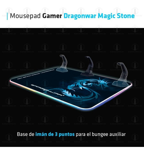 Imagen 4 de 10 de Mouse Pad Gamer Magic Stone Luz Rgb 36 Cm Dragonwar Premium