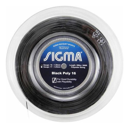 Cuerda de poliéster negra Sigma Black Poly 16 de 1,30 mm, rollo de 200 m