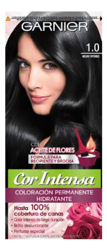 Kit Tinta, Oxidante Garnier  Cor intensa Kit Coloración Permnente Hidratante Garnier Cor Intensa tono 1.0 negro intenso 20Vol. para cabello