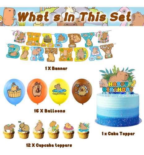 Set De Decoración Para Fiesta De Cumpleaños Con Capibara, Su