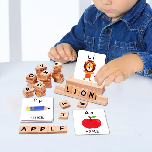 Jogos De Soletrar, Brinquedo De Letras De Madeira Combinando
