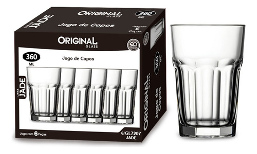 Copo De Vidro 360ml Transparente Resistente Jogo 6 Unidades