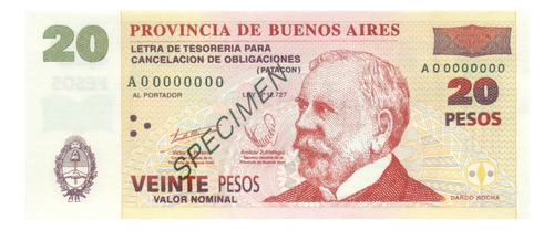 Coleccion Bono 20 Patacon 2001 Specimen Sin Circular Unc