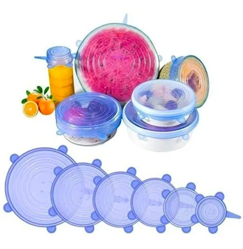 Tapas De Silicona Reutilizables Transparentes Set X 6