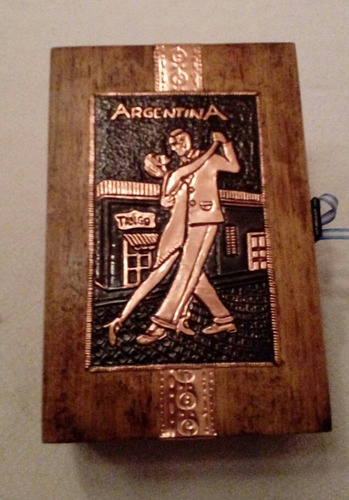 Imagen 8 de 8 de Caja De Madera Encerada Con Imagen En Cobre