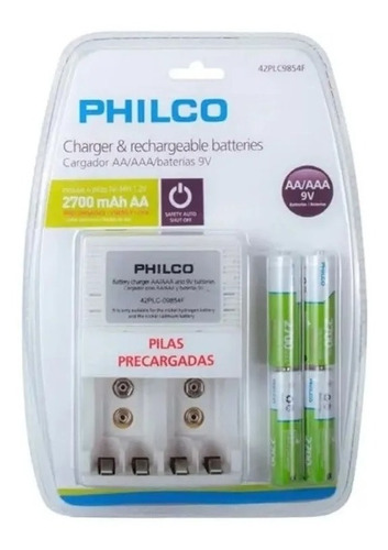 Cargador Y Baterías Recargables Aa/aaa/baterías 9v Philco